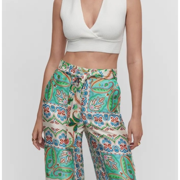 Mango satin paisley print pants - Picture 1 of 5